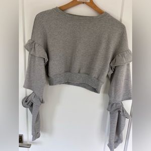 ETOPHE STUDIOS Grey Cropped Sweatshirt with ruffle details in size Large
